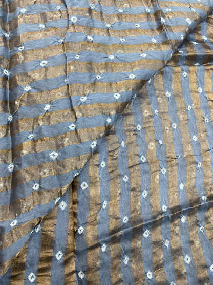 Pure Chanderi Tissue Stripes With Hand Bandhni (Color Available)