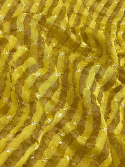 Pure Chanderi Tissue Stripes With Hand Bandhni (Color Available)