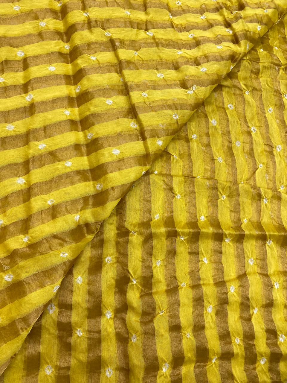 Pure Chanderi Tissue Stripes With Hand Bandhni (Color Available)