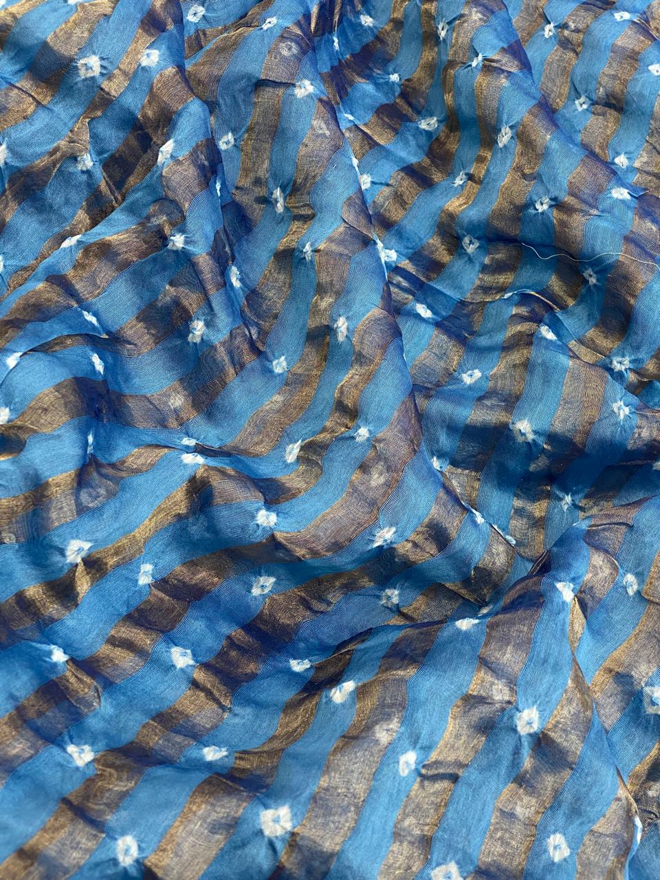 Pure Chanderi Tissue Stripes With Hand Bandhni (Color Available)