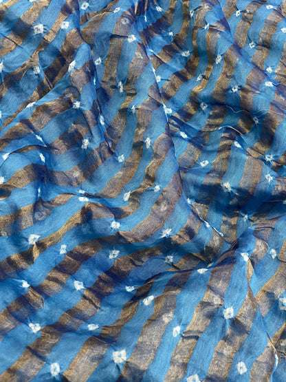 Pure Chanderi Tissue Stripes With Hand Bandhni (Color Available)