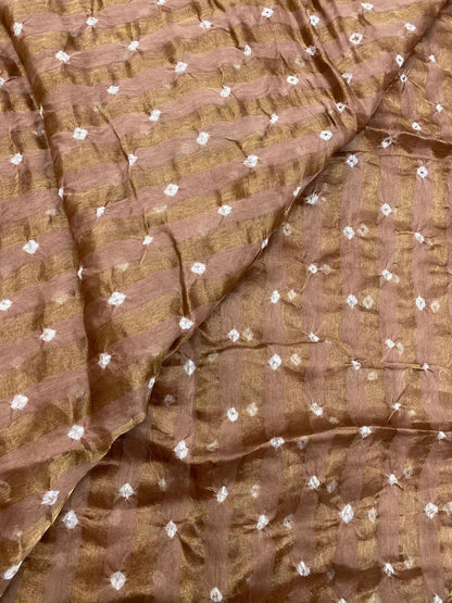 Pure Chanderi Tissue Stripes With Hand Bandhni (Color Available)