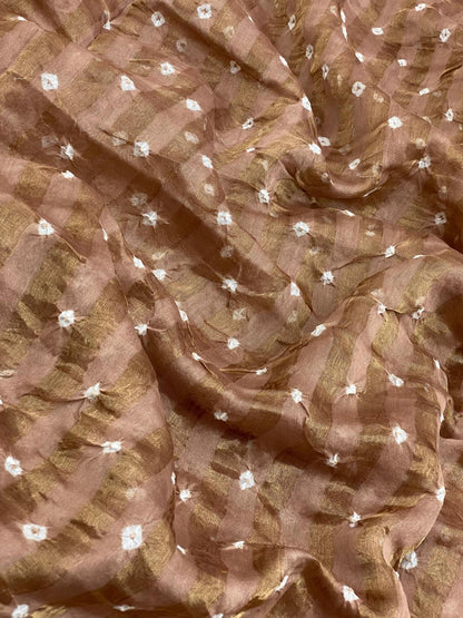 Pure Chanderi Tissue Stripes With Hand Bandhni (Color Available)