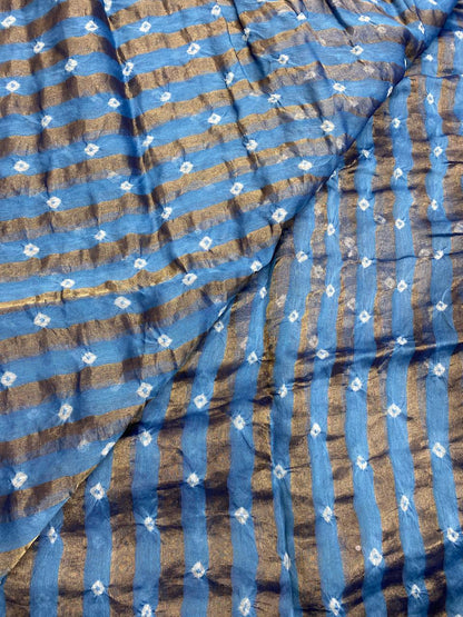 Pure Chanderi Tissue Stripes With Hand Bandhni (Color Available)