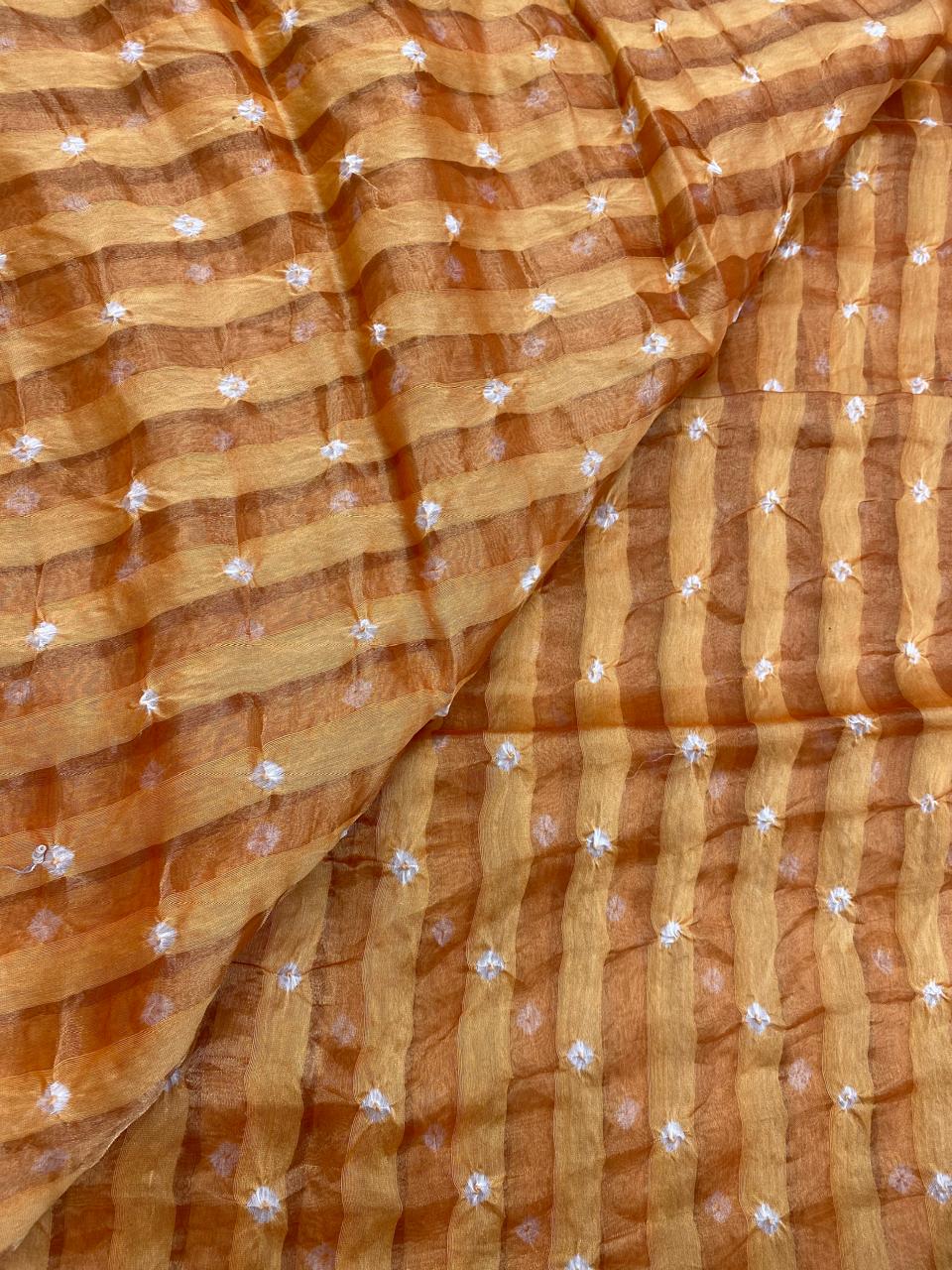 Pure Chanderi Tissue Stripes With Hand Bandhni (Color Available)