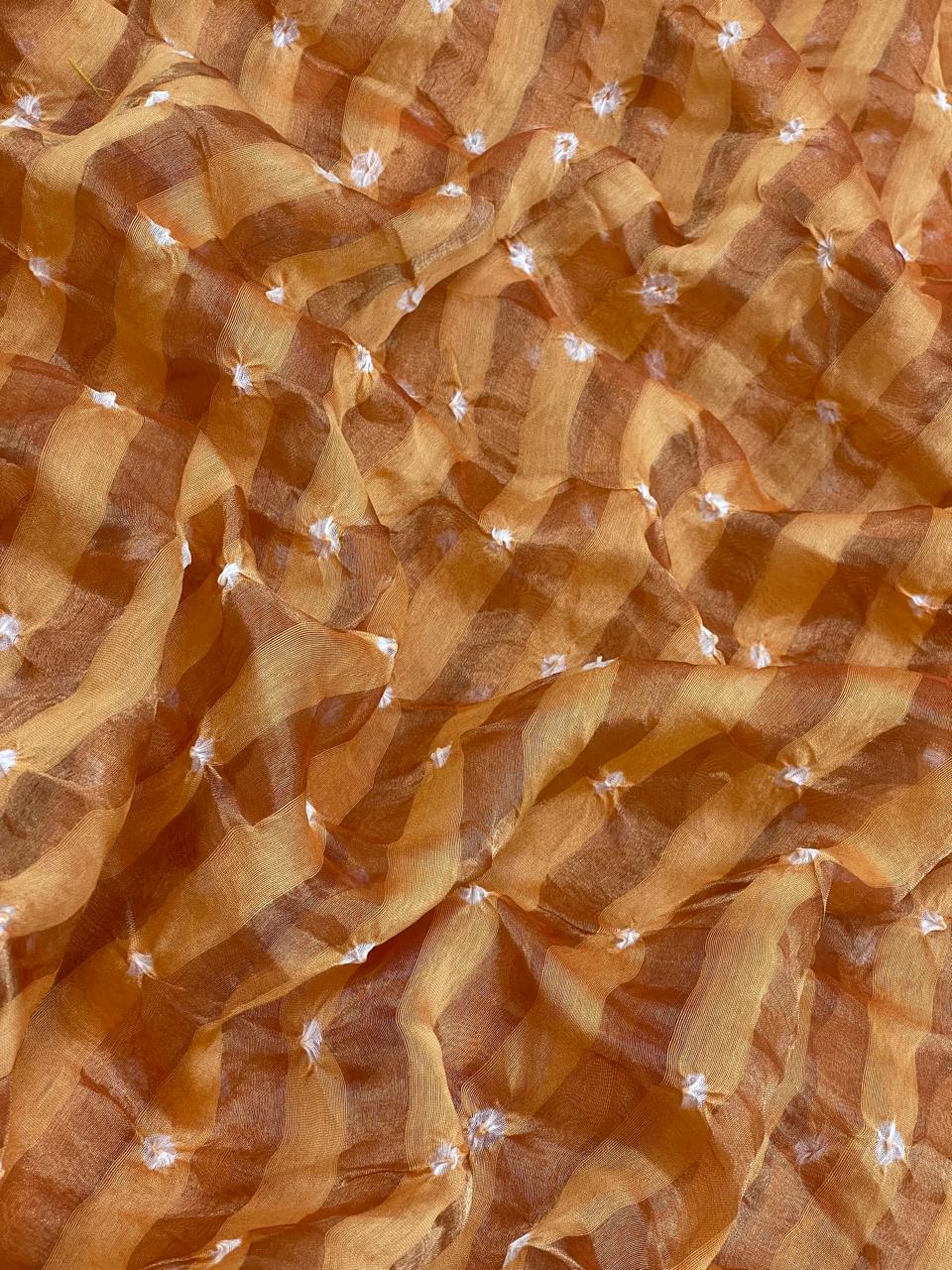 Pure Chanderi Tissue Stripes With Hand Bandhni (Color Available)