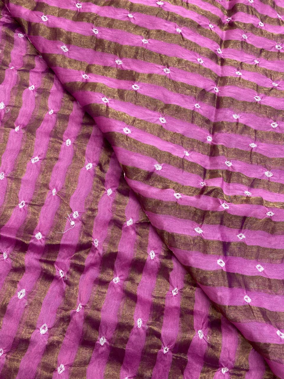 Pure Chanderi Tissue Stripes With Hand Bandhni (Color Available)
