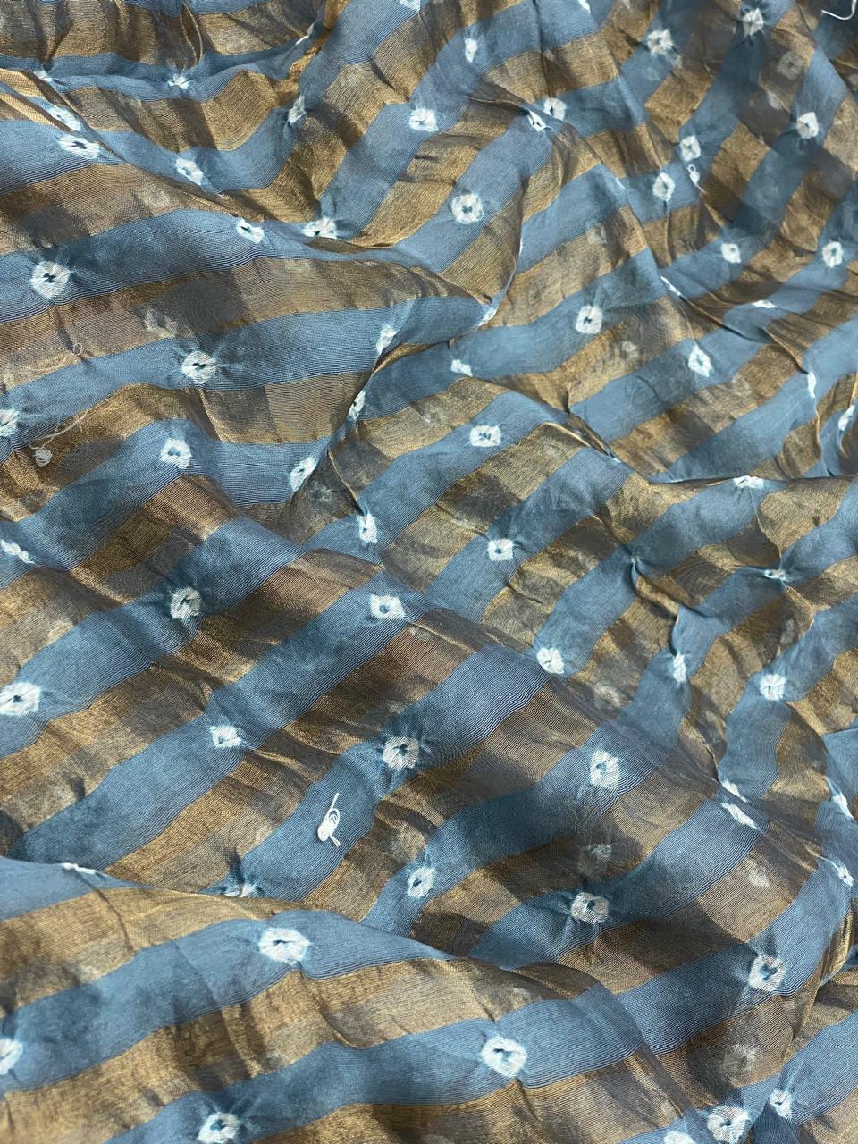 Pure Chanderi Tissue Stripes With Hand Bandhni (Color Available)
