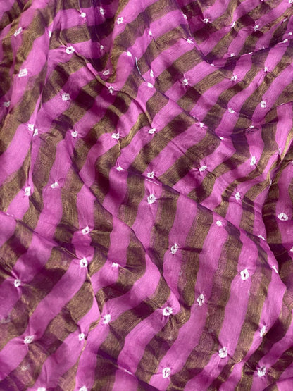 Pure Chanderi Tissue Stripes With Hand Bandhni (Color Available)