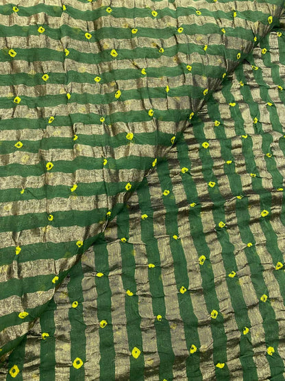 Pure Chanderi Tissue Stripes With Hand Bandhni (Color Available)