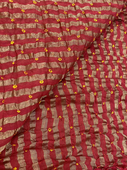 Pure Chanderi Tissue Stripes With Hand Bandhni (Color Available)