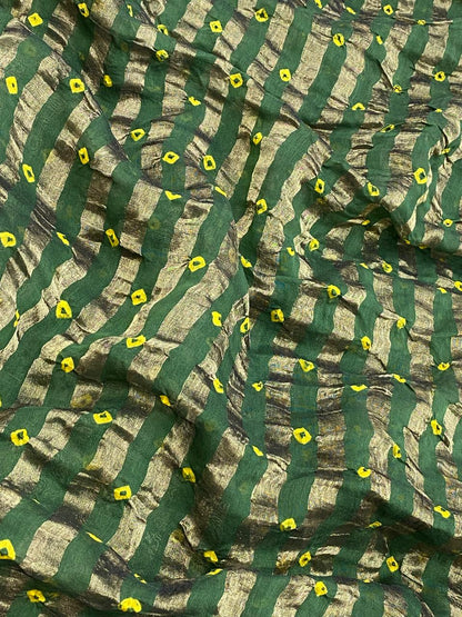 Pure Chanderi Tissue Stripes With Hand Bandhni (Color Available)