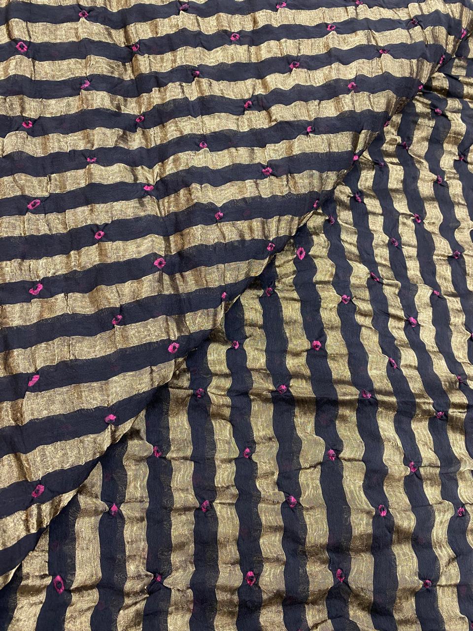 Pure Chanderi Tissue Stripes With Hand Bandhni (Color Available)