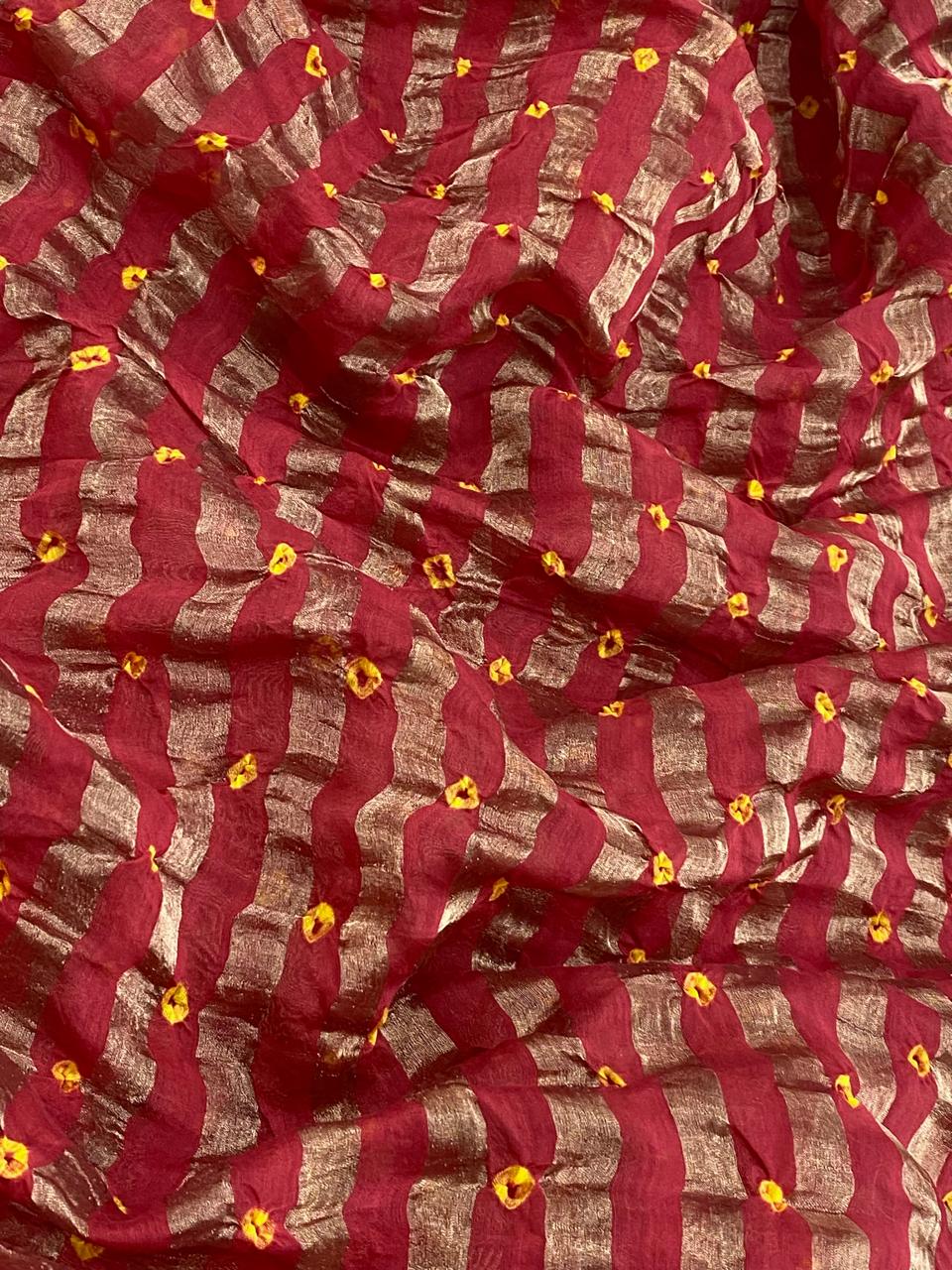 Pure Chanderi Tissue Stripes With Hand Bandhni (Color Available)