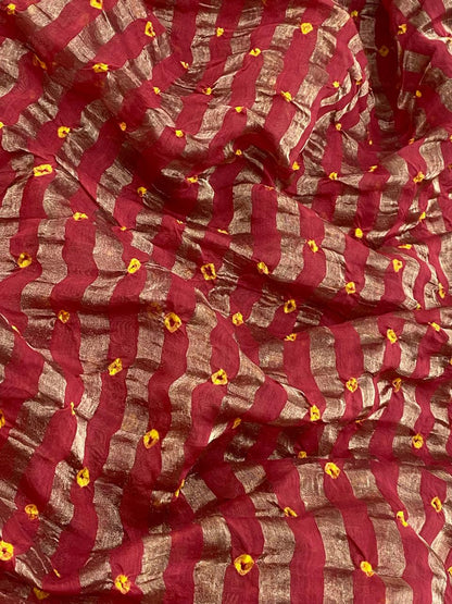 Pure Chanderi Tissue Stripes With Hand Bandhni (Color Available)