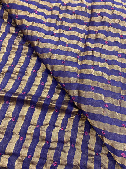 Pure Chanderi Tissue Stripes With Hand Bandhni (Color Available)