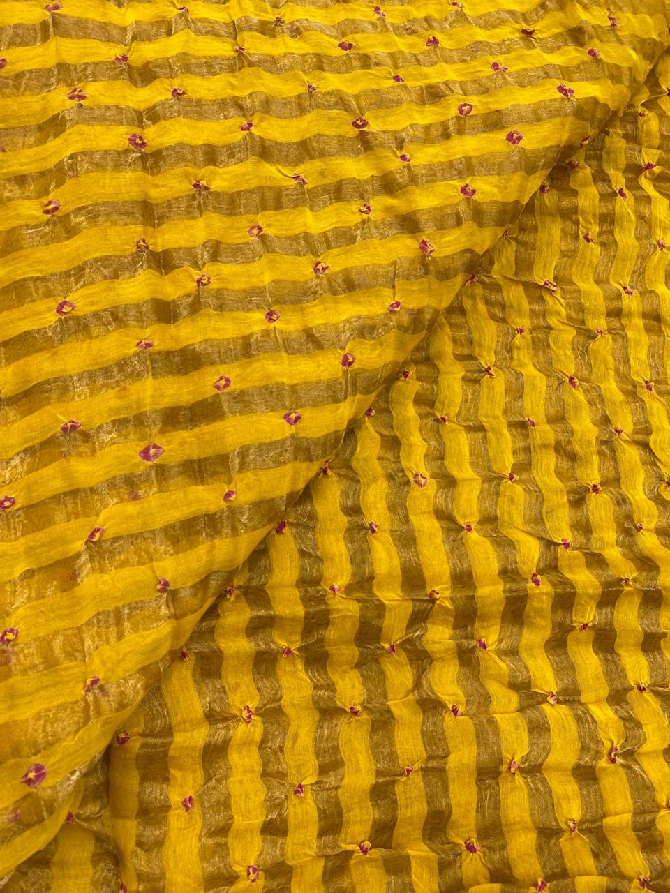 Pure Chanderi Tissue Stripes With Hand Bandhni (Color Available)