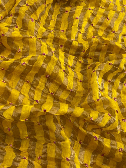 Pure Chanderi Tissue Stripes With Hand Bandhni (Color Available)