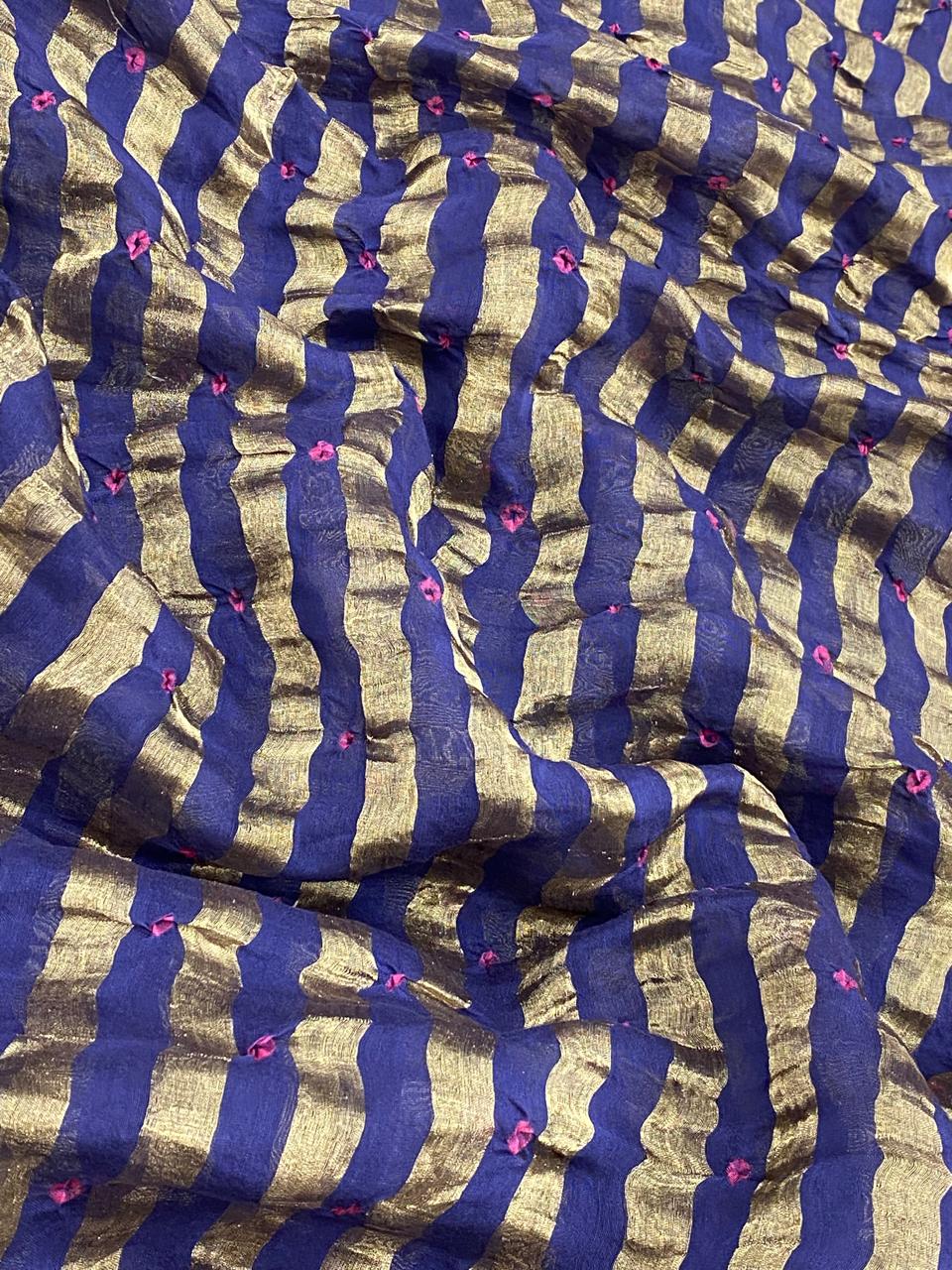 Pure Chanderi Tissue Stripes With Hand Bandhni (Color Available)