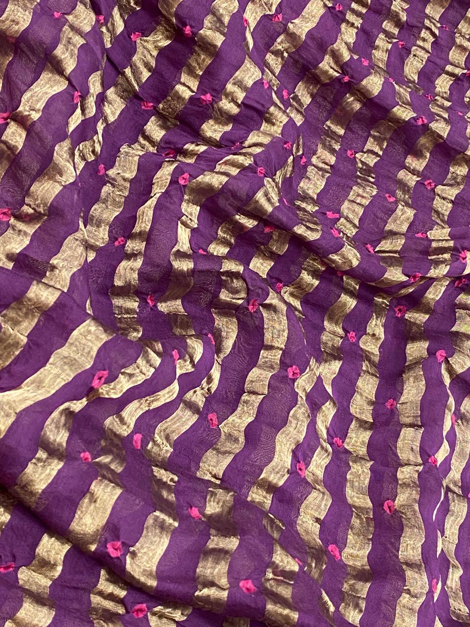 Pure Chanderi Tissue Stripes With Hand Bandhni (Color Available)