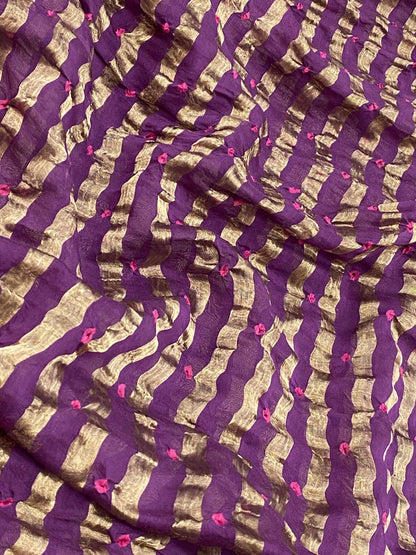 Pure Chanderi Tissue Stripes With Hand Bandhni (Color Available)