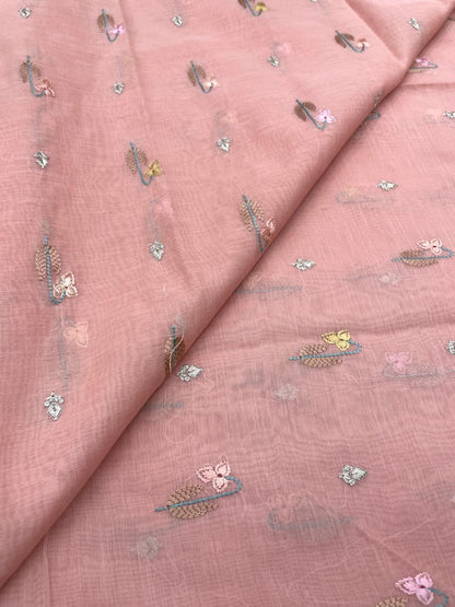 Pure Chanderi Embroidery (Color Available) 44"Inch