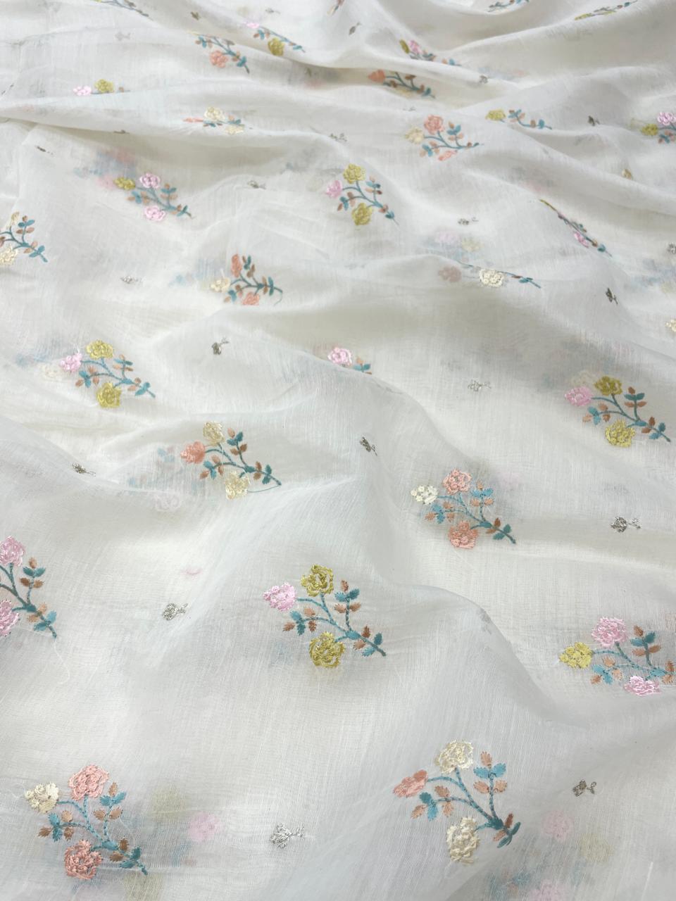 Pure Chanderi Embroidery (Color Available) 44"Inch