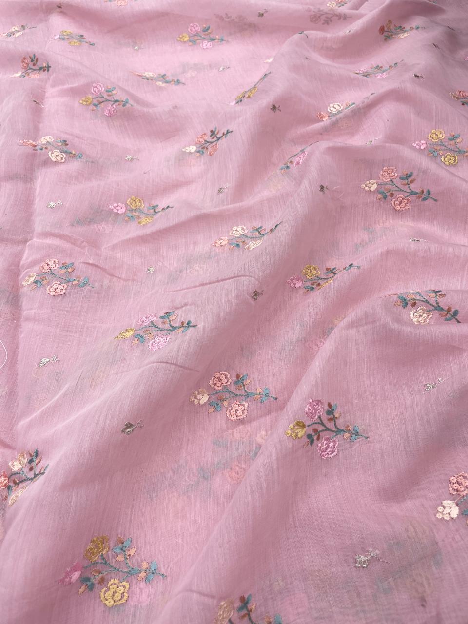 Pure Chanderi Embroidery (Color Available) 44"Inch