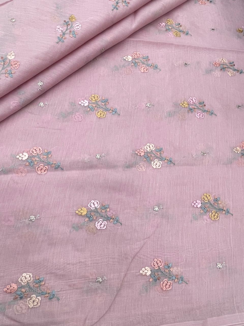 Pure Chanderi Embroidery (Color Available) 44"Inch