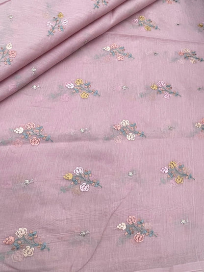 Pure Chanderi Embroidery (Color Available) 44"Inch