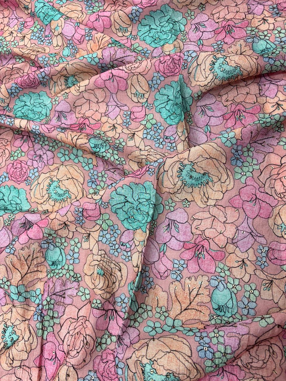 Dola Silk Position Print With Embroidery