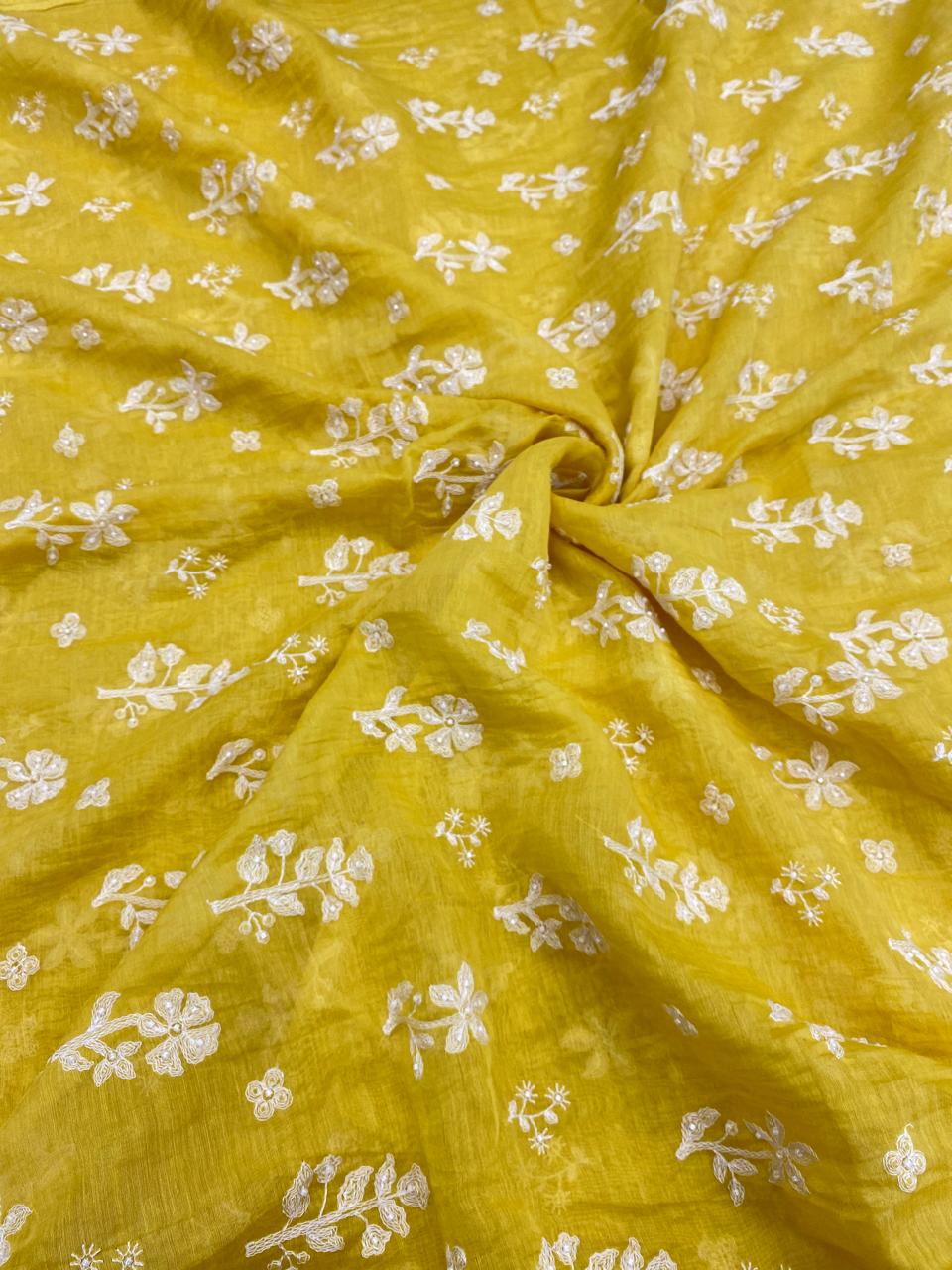 Pure Chanderi Embroidery (Color Available) 44"Inch