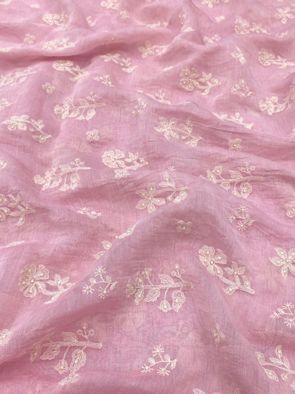 Pure Chanderi Embroidery (Color Available) 44"Inch