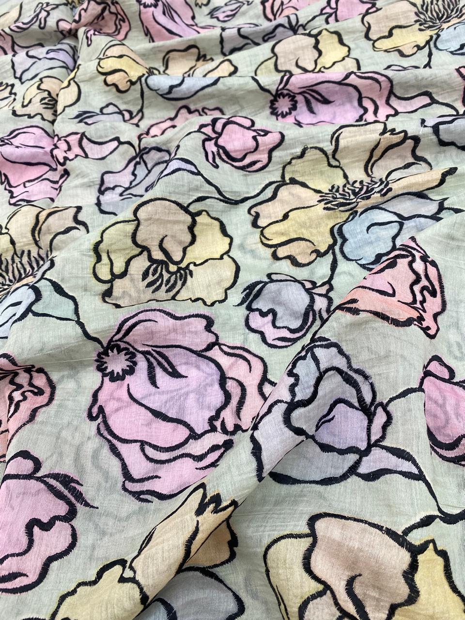 Chanderi Print With Emboidery (Colour Available) 44"Inch