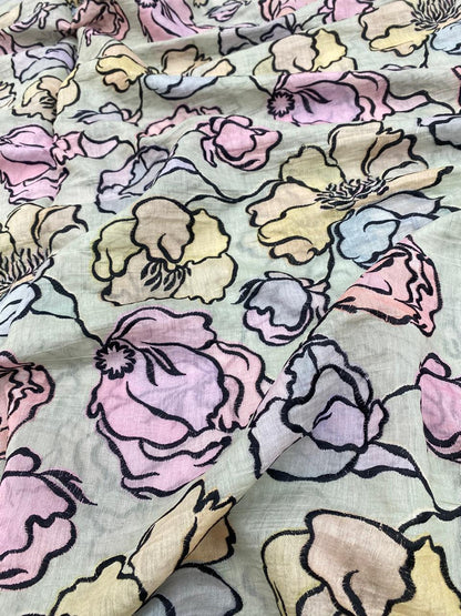 Chanderi Print With Emboidery (Colour Available) 44"Inch