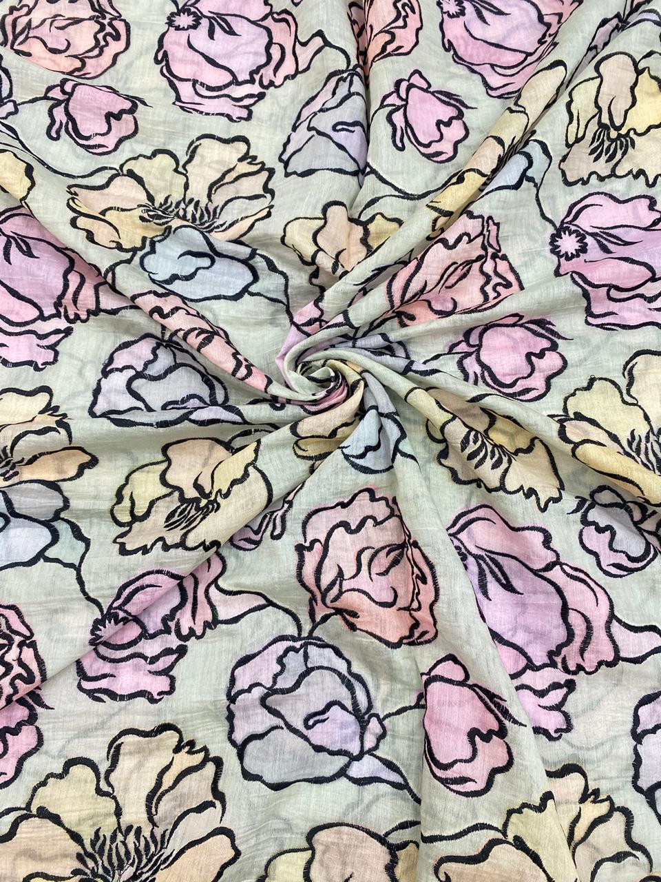 Chanderi Print With Emboidery (Colour Available) 44"Inch