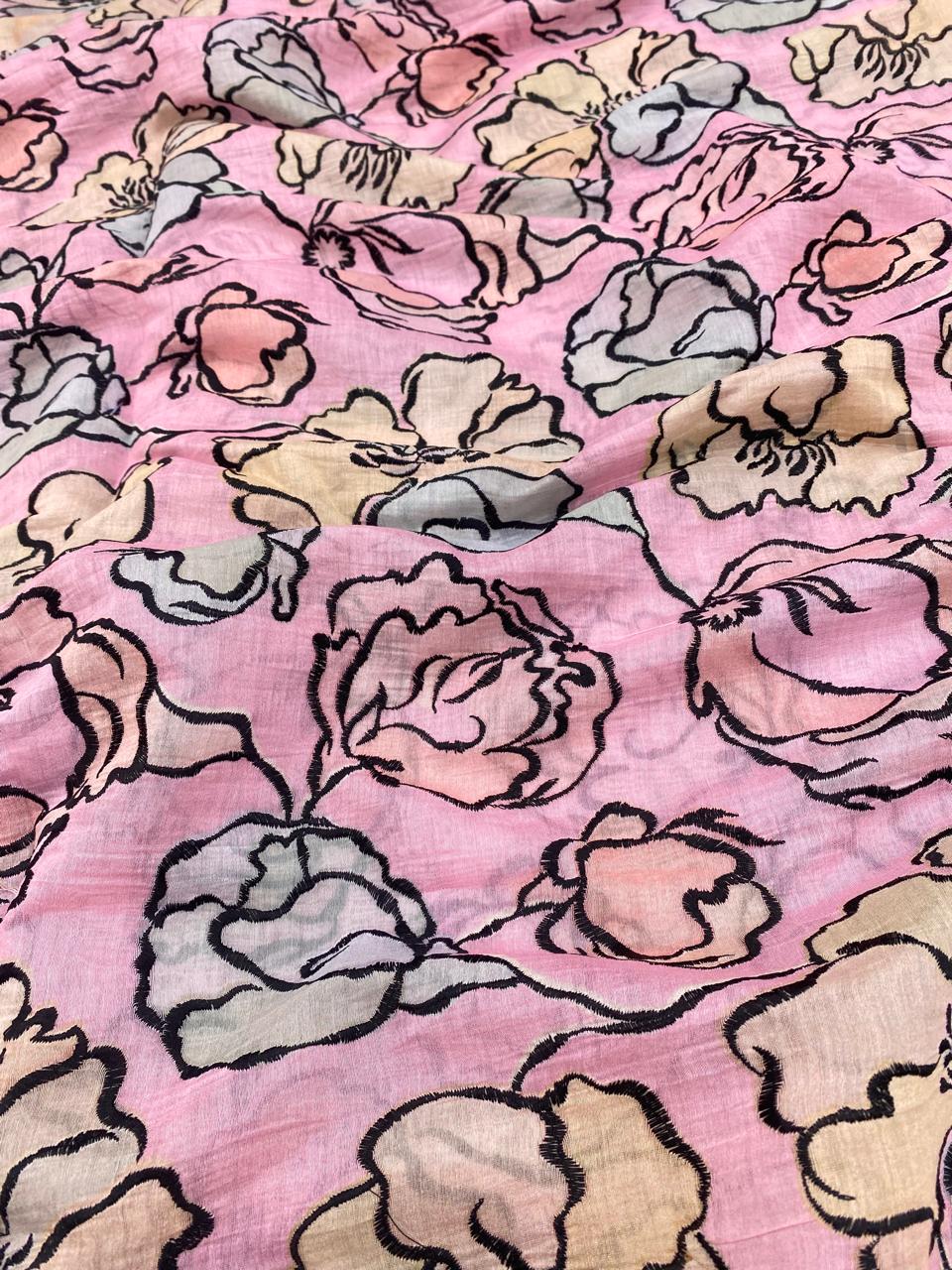 Chanderi Print With Emboidery (Colour Available) 44"Inch