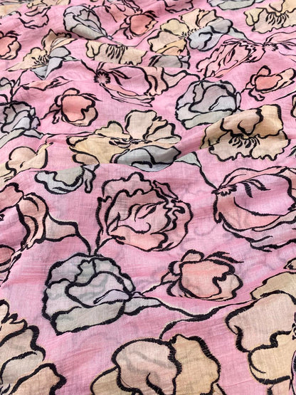 Chanderi Print With Emboidery (Colour Available) 44"Inch