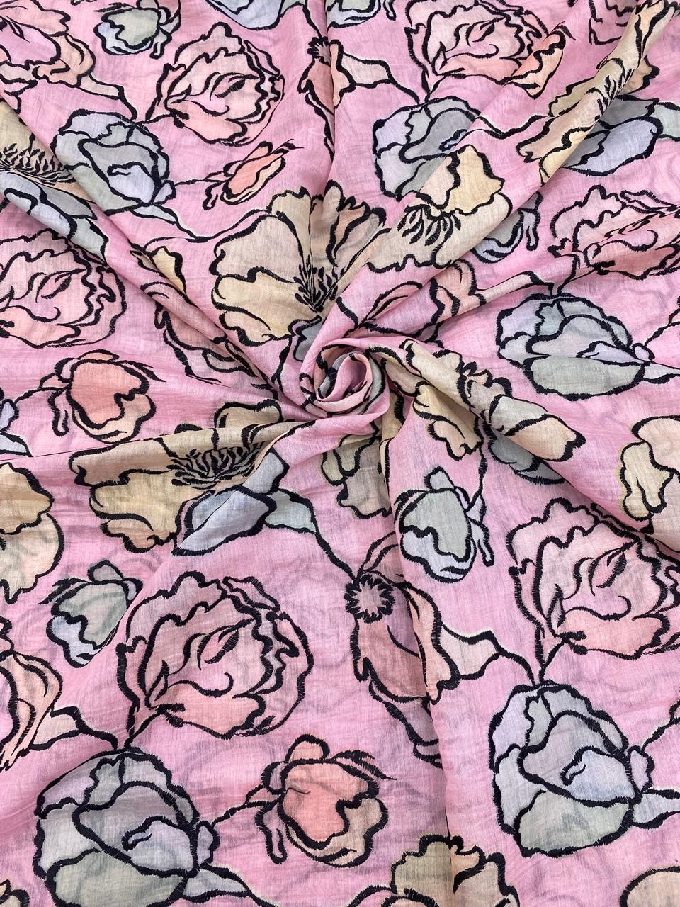 Chanderi Print With Emboidery (Colour Available) 44"Inch