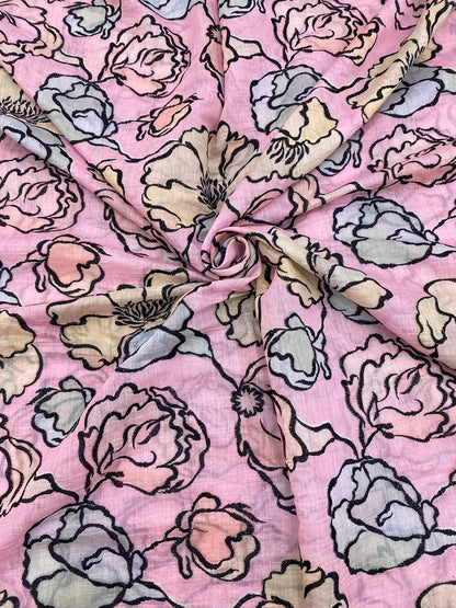 Chanderi Print With Emboidery (Colour Available) 44"Inch