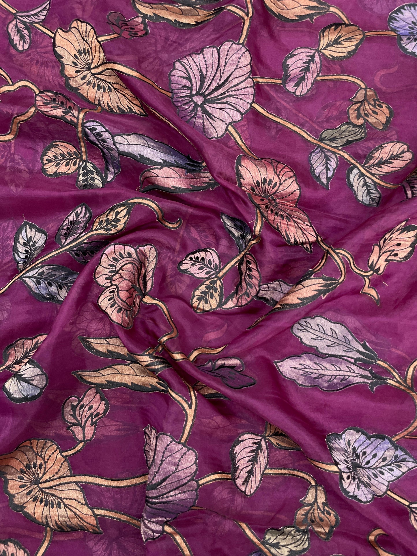 Pure Silk Organza With Pure Tissue Aplique Work