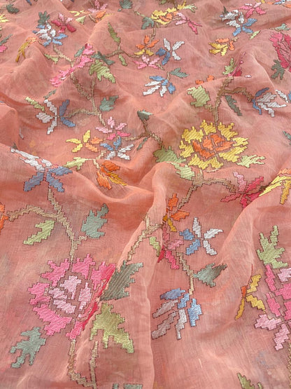 Chanderi Multithread Embroidery (Color Available) 44"Inch