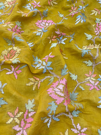 Chanderi Multithread Embroidery (Color Available) 44"Inch
