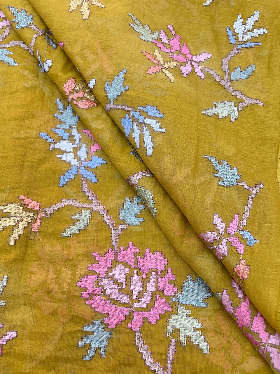 Chanderi Multithread Embroidery (Color Available) 44"Inch