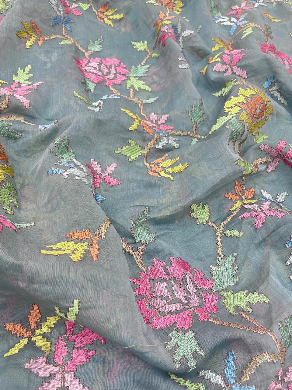 Chanderi Multithread Embroidery (Color Available) 44"Inch
