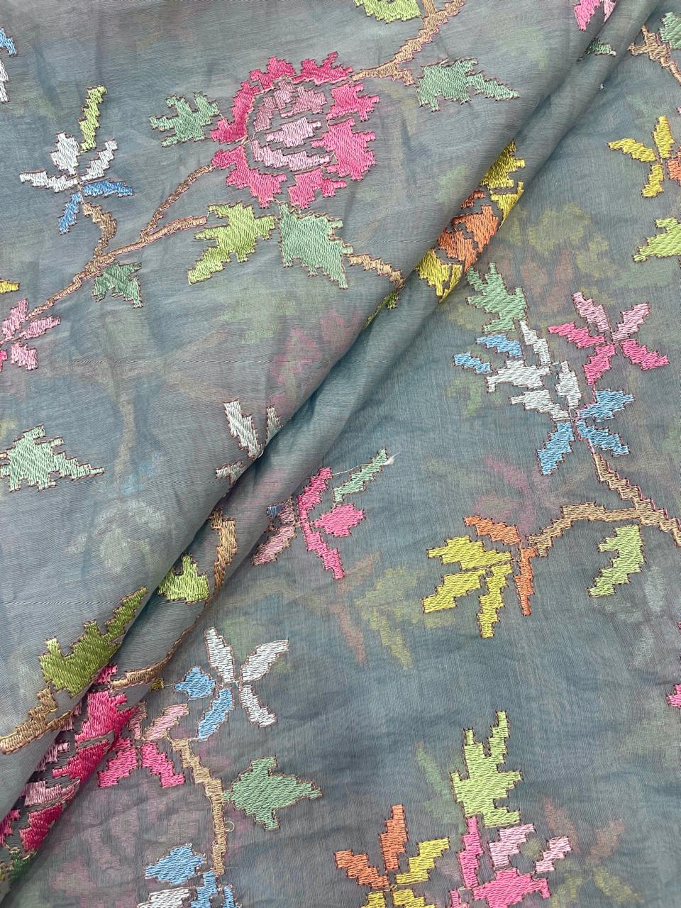 Chanderi Multithread Embroidery (Color Available) 44"Inch