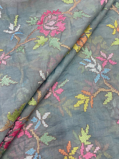 Chanderi Multithread Embroidery (Color Available) 44"Inch