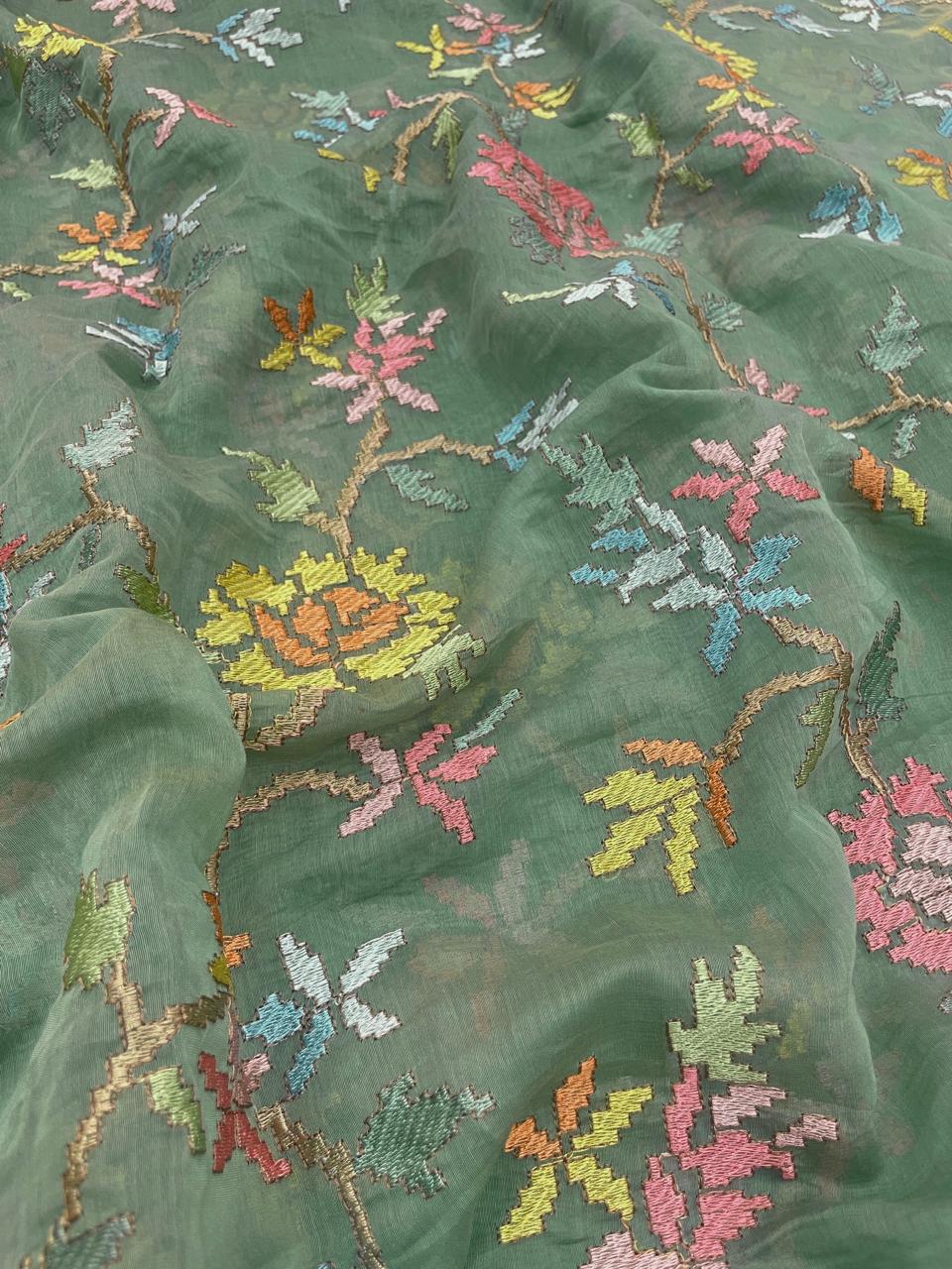 Chanderi Multithread Embroidery (Color Available) 44"Inch