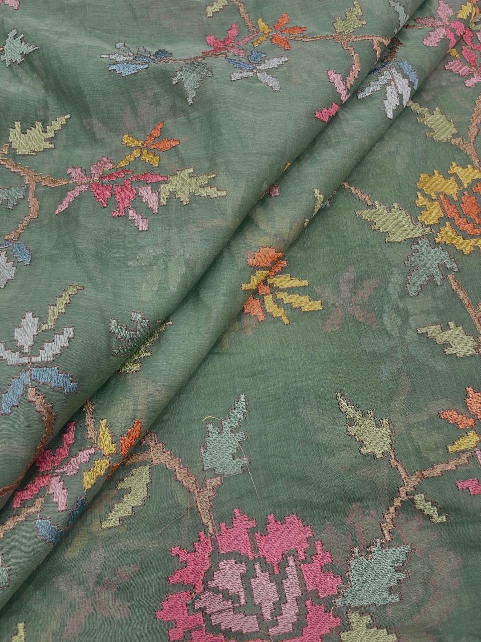 Chanderi Multithread Embroidery (Color Available) 44"Inch