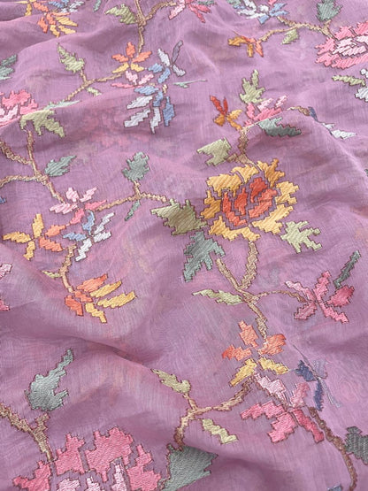 Chanderi Multithread Embroidery (Color Available) 44"Inch
